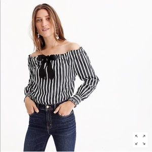 J. Crew off the shoulder striped top with bow